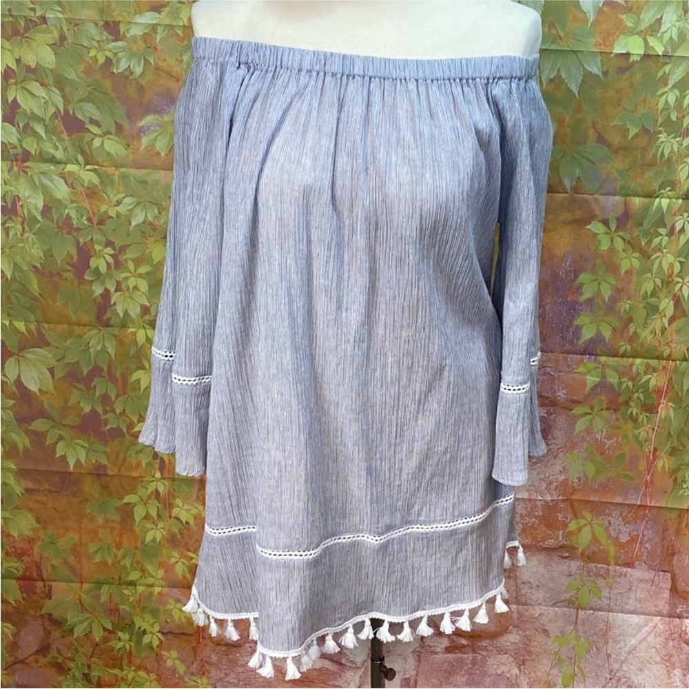 Calessa Off-the-Shoulder Fringe Tassels Boho Top‎